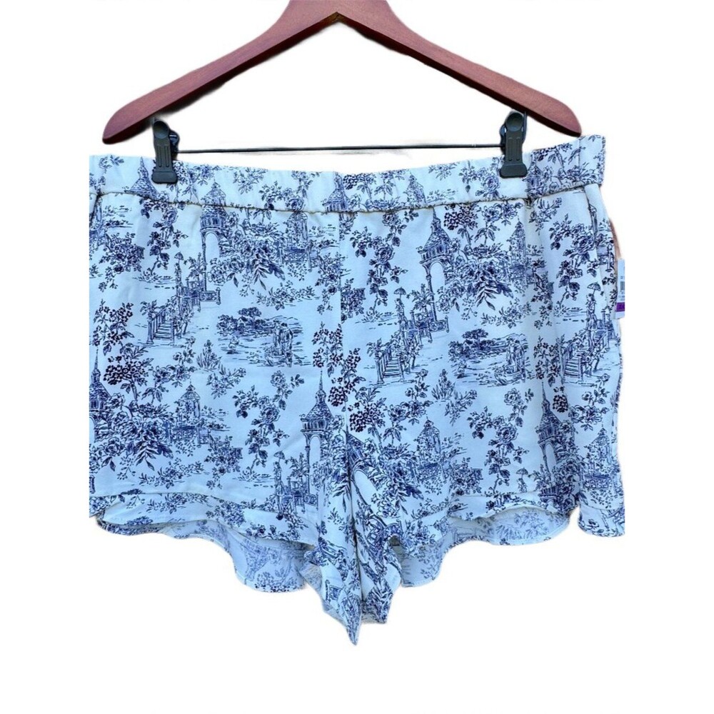 Maison Jules Pull On Shorts XXL Cream Blue Toile de Jouy Print Romantic